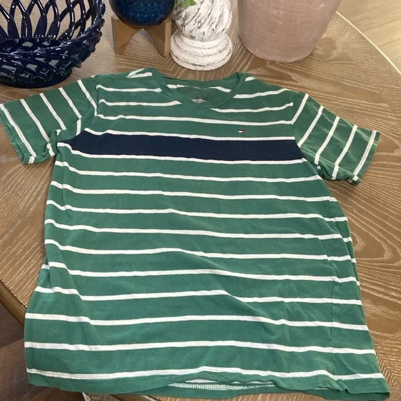 Big Boy Tommy Hilfiger Short sleeve Kelly green & navy blue Striped Tee Shirt - Picture 2 of 6